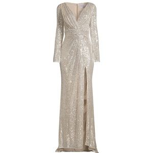 Mac Duggal Sequined Evening Gown- Silver/Champagne Size 10